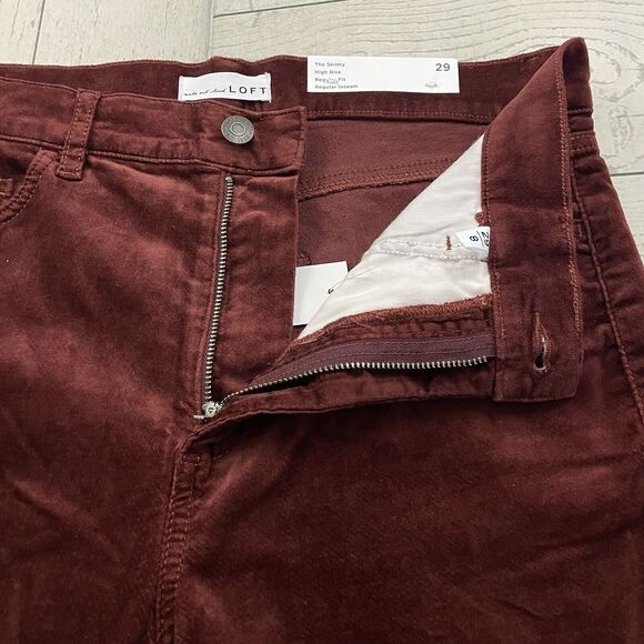 LOFT Women's Size 29 Burgundy Velvet Skinny Leg High-Rise Stretch Pants NWT - Picture 5 of 10